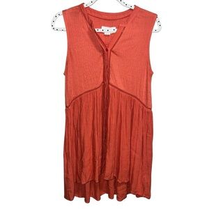 By Anthropologie Orange Button Front Crinkle Crepe Sleeveless Dress Size Small